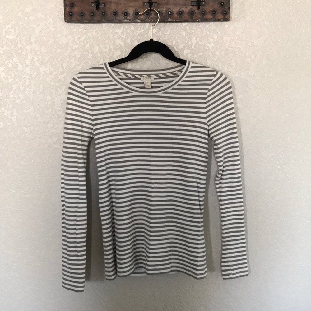J. Crew Gray and White Striped Long Sleeve Tee